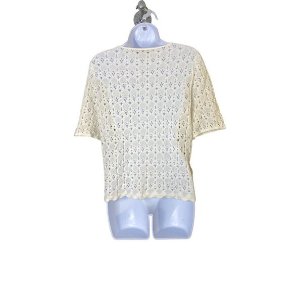 Loft Womens Blouse White Geometric Crochet Short Sleeve Scalloped Pullover M New - Picture 2 of 8